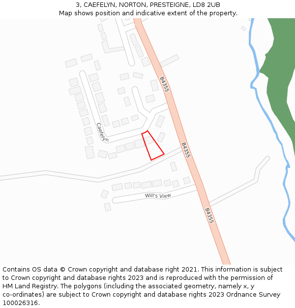 3, CAEFELYN, NORTON, PRESTEIGNE, LD8 2UB: Location map and indicative extent of plot