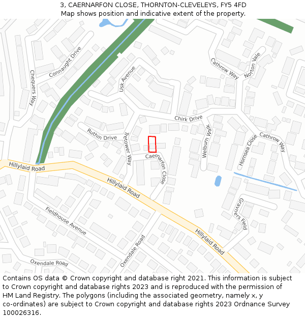 3, CAERNARFON CLOSE, THORNTON-CLEVELEYS, FY5 4FD: Location map and indicative extent of plot