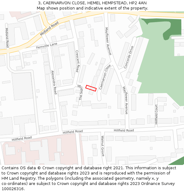 3, CAERNARVON CLOSE, HEMEL HEMPSTEAD, HP2 4AN: Location map and indicative extent of plot