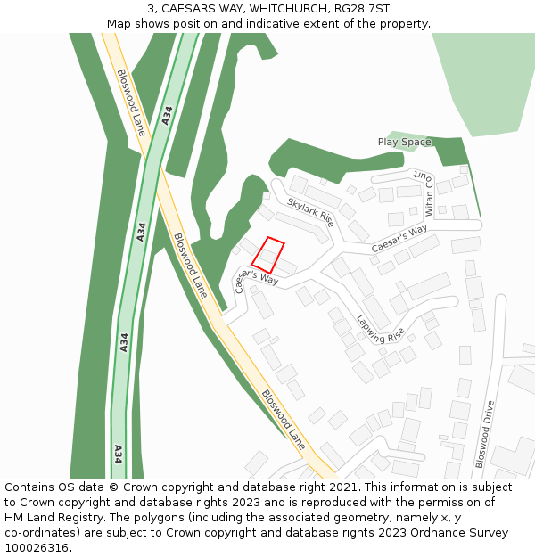 3, CAESARS WAY, WHITCHURCH, RG28 7ST: Location map and indicative extent of plot