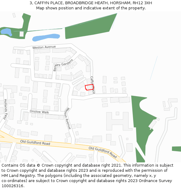 3, CAFFYN PLACE, BROADBRIDGE HEATH, HORSHAM, RH12 3XH: Location map and indicative extent of plot