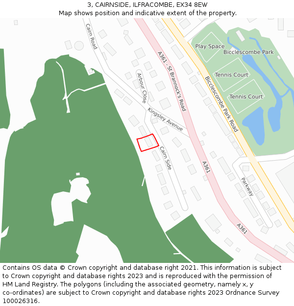 3, CAIRNSIDE, ILFRACOMBE, EX34 8EW: Location map and indicative extent of plot