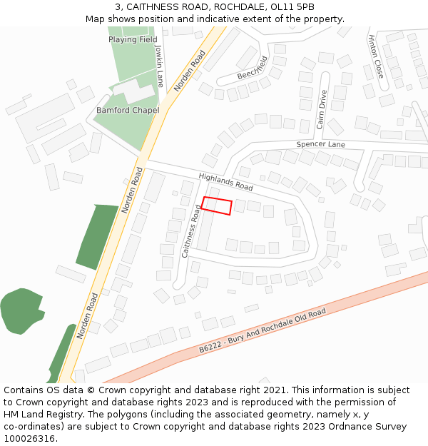 3, CAITHNESS ROAD, ROCHDALE, OL11 5PB: Location map and indicative extent of plot