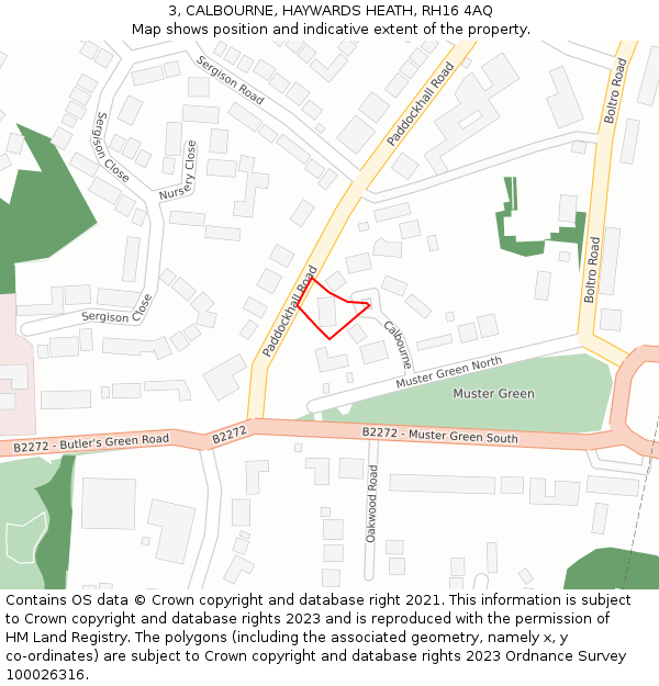 3, CALBOURNE, HAYWARDS HEATH, RH16 4AQ: Location map and indicative extent of plot