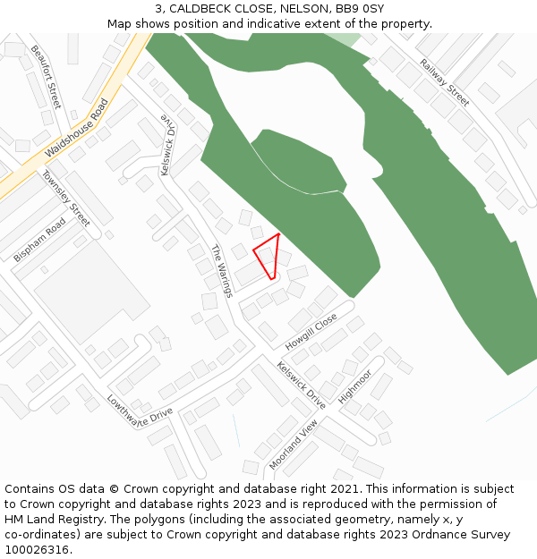 3, CALDBECK CLOSE, NELSON, BB9 0SY: Location map and indicative extent of plot