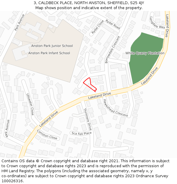 3, CALDBECK PLACE, NORTH ANSTON, SHEFFIELD, S25 4JY: Location map and indicative extent of plot