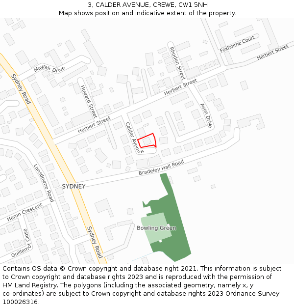 3, CALDER AVENUE, CREWE, CW1 5NH: Location map and indicative extent of plot