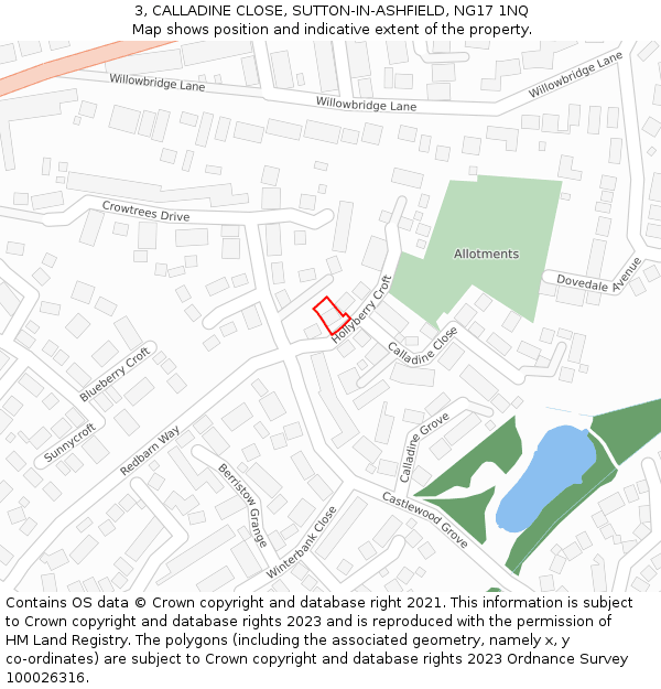 3, CALLADINE CLOSE, SUTTON-IN-ASHFIELD, NG17 1NQ: Location map and indicative extent of plot