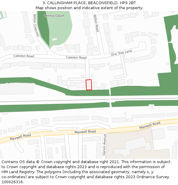 3, CALLINGHAM PLACE, BEACONSFIELD, HP9 2BT: Location map and indicative extent of plot