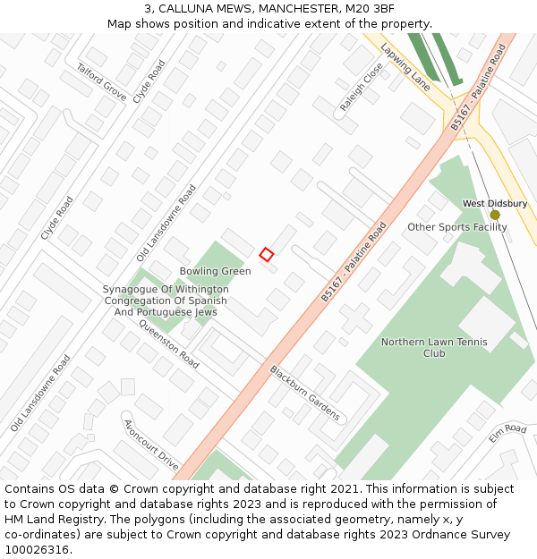 3, CALLUNA MEWS, MANCHESTER, M20 3BF: Location map and indicative extent of plot