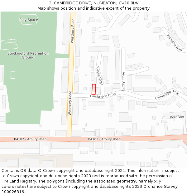 3, CAMBRIDGE DRIVE, NUNEATON, CV10 8LW: Location map and indicative extent of plot