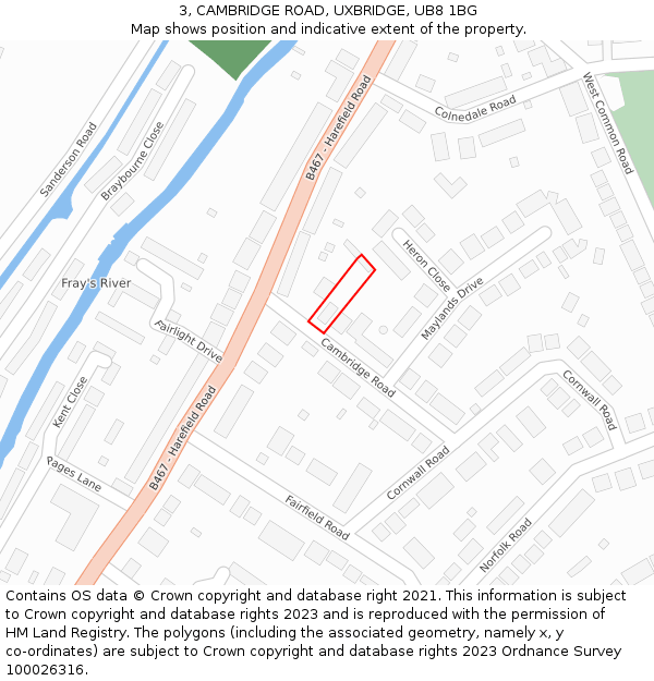 3, CAMBRIDGE ROAD, UXBRIDGE, UB8 1BG: Location map and indicative extent of plot