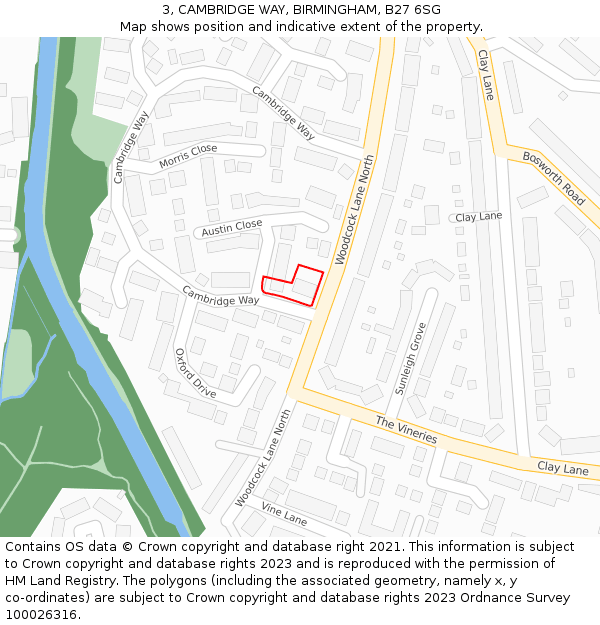 3, CAMBRIDGE WAY, BIRMINGHAM, B27 6SG: Location map and indicative extent of plot