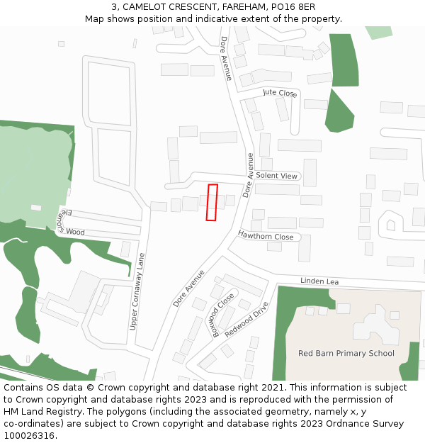 3, CAMELOT CRESCENT, FAREHAM, PO16 8ER: Location map and indicative extent of plot