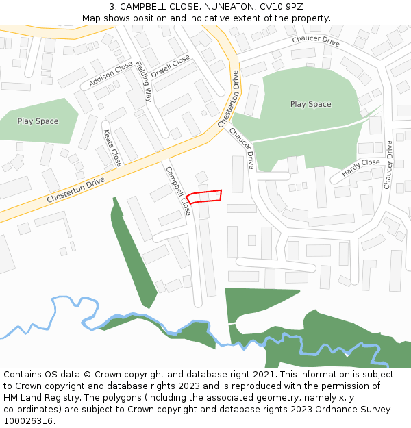 3, CAMPBELL CLOSE, NUNEATON, CV10 9PZ: Location map and indicative extent of plot