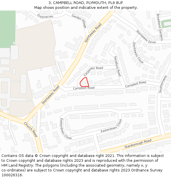 3, CAMPBELL ROAD, PLYMOUTH, PL9 8UF: Location map and indicative extent of plot