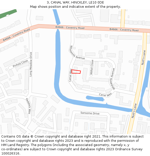 3, CANAL WAY, HINCKLEY, LE10 0DE: Location map and indicative extent of plot