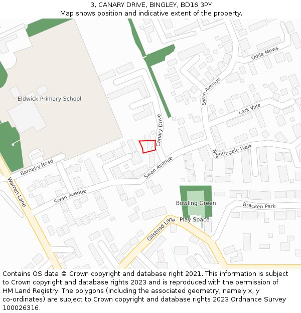 3, CANARY DRIVE, BINGLEY, BD16 3PY: Location map and indicative extent of plot