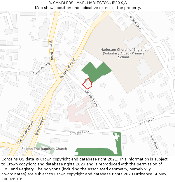 3, CANDLERS LANE, HARLESTON, IP20 9JA: Location map and indicative extent of plot