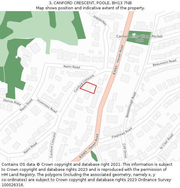 3, CANFORD CRESCENT, POOLE, BH13 7NB: Location map and indicative extent of plot