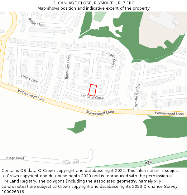 3, CANHAYE CLOSE, PLYMOUTH, PL7 1PG: Location map and indicative extent of plot