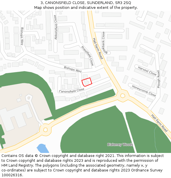 3, CANONSFIELD CLOSE, SUNDERLAND, SR3 2SQ: Location map and indicative extent of plot