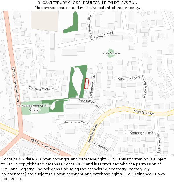 3, CANTERBURY CLOSE, POULTON-LE-FYLDE, FY6 7UU: Location map and indicative extent of plot
