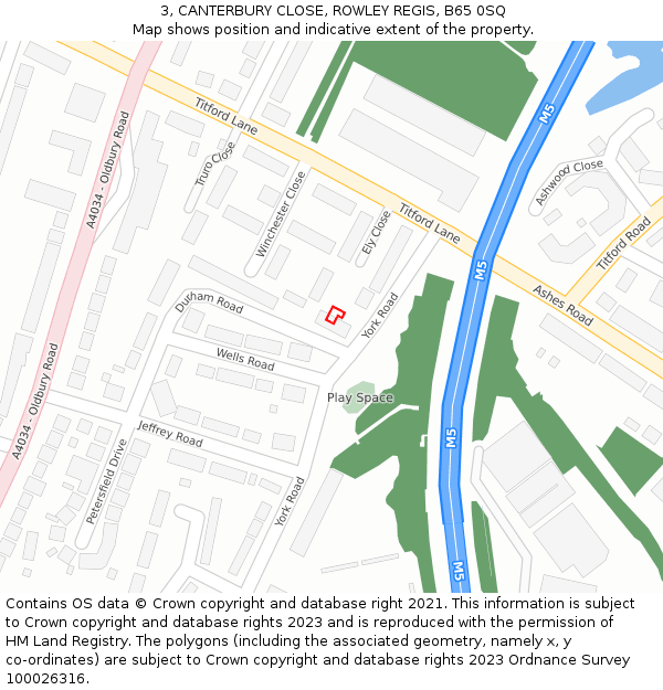 3, CANTERBURY CLOSE, ROWLEY REGIS, B65 0SQ: Location map and indicative extent of plot