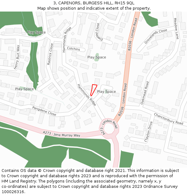 3, CAPENORS, BURGESS HILL, RH15 9QL: Location map and indicative extent of plot