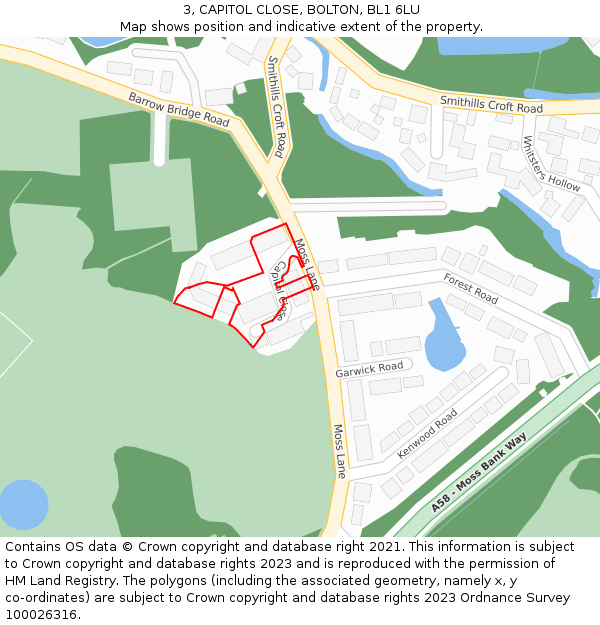 3, CAPITOL CLOSE, BOLTON, BL1 6LU: Location map and indicative extent of plot