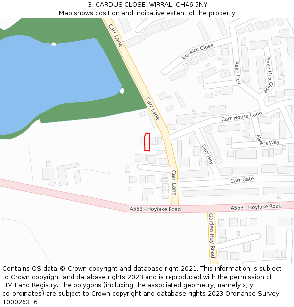 3, CARDUS CLOSE, WIRRAL, CH46 5NY: Location map and indicative extent of plot