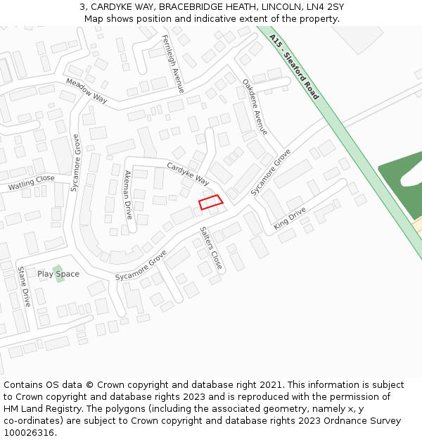 3, CARDYKE WAY, BRACEBRIDGE HEATH, LINCOLN, LN4 2SY: Location map and indicative extent of plot