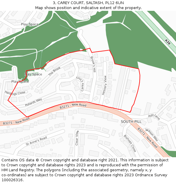 3, CAREY COURT, SALTASH, PL12 6UN: Location map and indicative extent of plot