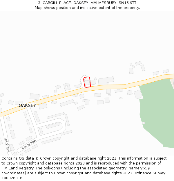 3, CARGILL PLACE, OAKSEY, MALMESBURY, SN16 9TT: Location map and indicative extent of plot