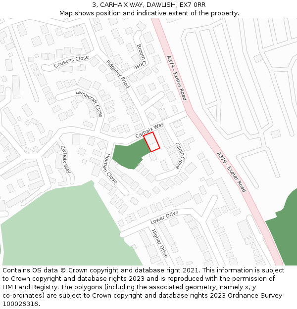 3, CARHAIX WAY, DAWLISH, EX7 0RR: Location map and indicative extent of plot
