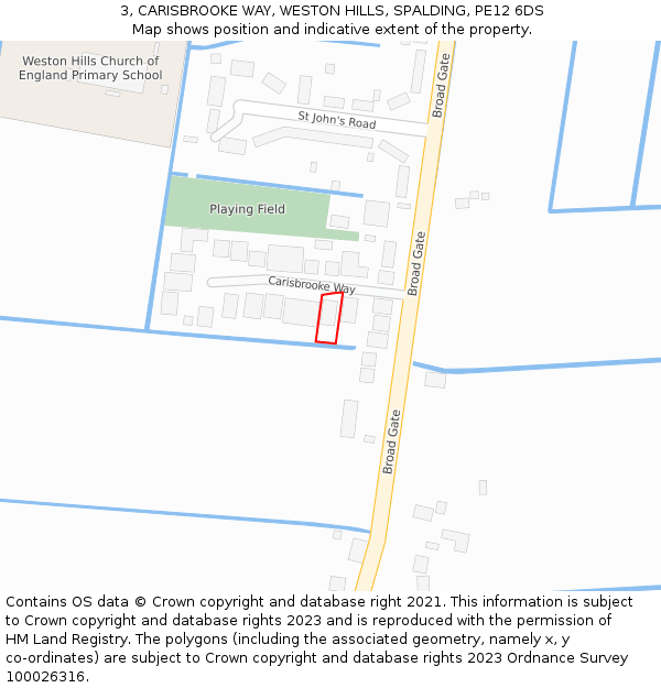 3, CARISBROOKE WAY, WESTON HILLS, SPALDING, PE12 6DS: Location map and indicative extent of plot