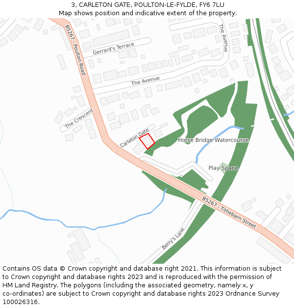 3, CARLETON GATE, POULTON-LE-FYLDE, FY6 7LU: Location map and indicative extent of plot
