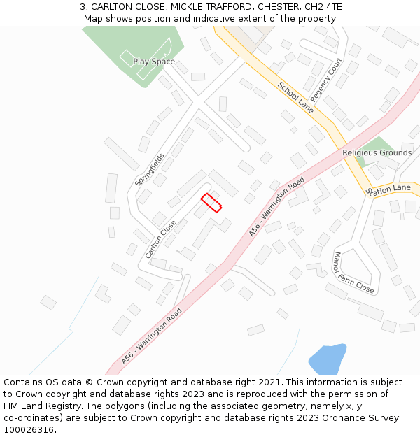 3, CARLTON CLOSE, MICKLE TRAFFORD, CHESTER, CH2 4TE: Location map and indicative extent of plot