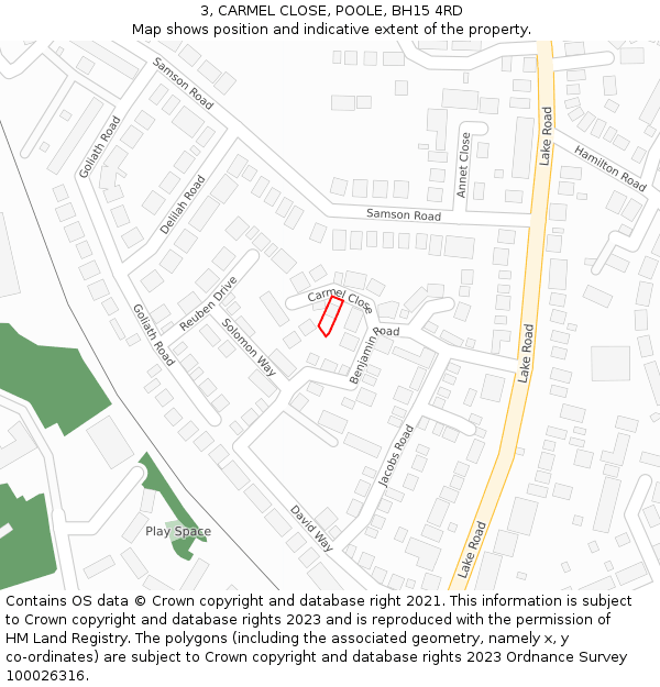 3, CARMEL CLOSE, POOLE, BH15 4RD: Location map and indicative extent of plot