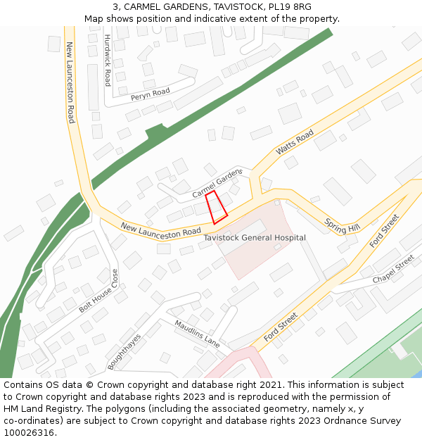 3, CARMEL GARDENS, TAVISTOCK, PL19 8RG: Location map and indicative extent of plot