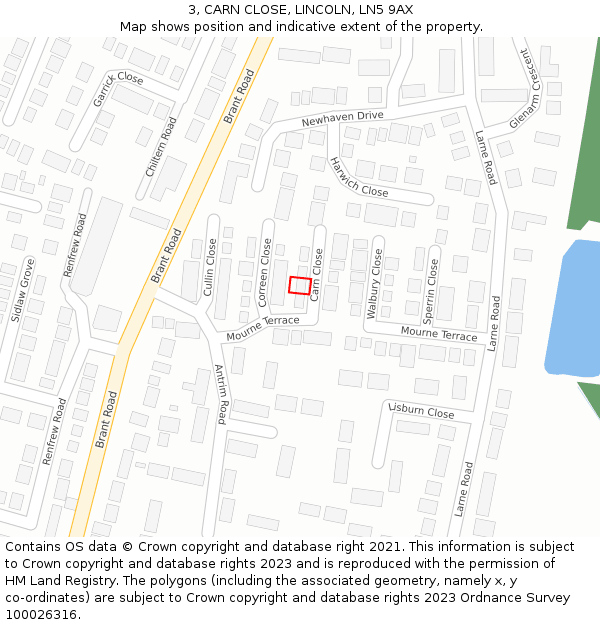 3, CARN CLOSE, LINCOLN, LN5 9AX: Location map and indicative extent of plot