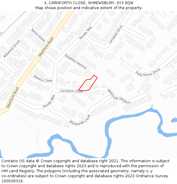 3, CARNFORTH CLOSE, SHREWSBURY, SY3 9QW: Location map and indicative extent of plot