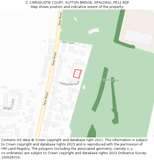 3, CARNOUSTIE COURT, SUTTON BRIDGE, SPALDING, PE12 9QP: Location map and indicative extent of plot