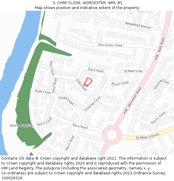 3, CARP CLOSE, WORCESTER, WR5 3FJ: Location map and indicative extent of plot