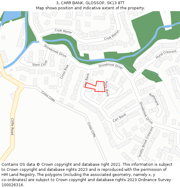 3, CARR BANK, GLOSSOP, SK13 8TT: Location map and indicative extent of plot