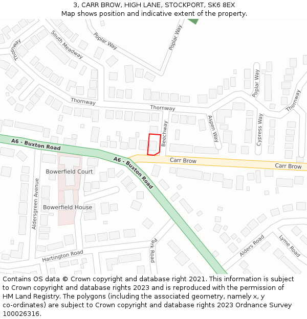 3, CARR BROW, HIGH LANE, STOCKPORT, SK6 8EX: Location map and indicative extent of plot