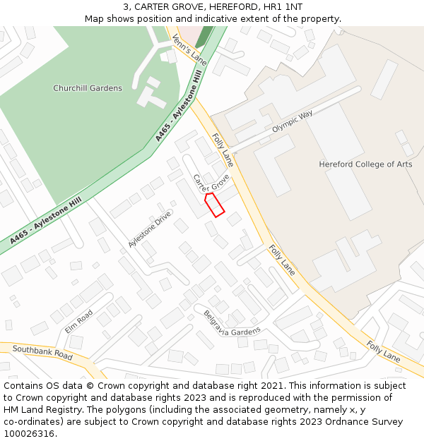 3, CARTER GROVE, HEREFORD, HR1 1NT: Location map and indicative extent of plot