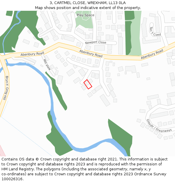 3, CARTMEL CLOSE, WREXHAM, LL13 0LA: Location map and indicative extent of plot