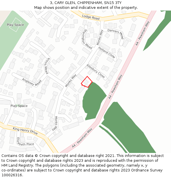 3, CARY GLEN, CHIPPENHAM, SN15 3TY: Location map and indicative extent of plot