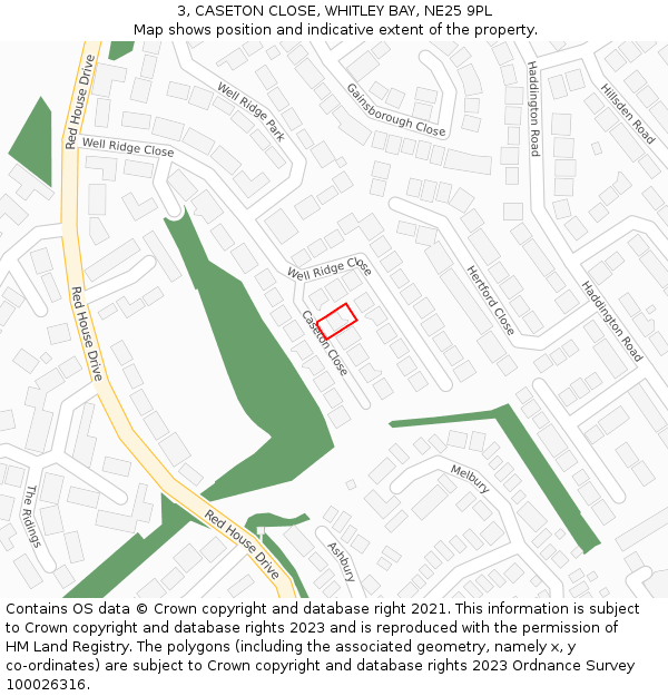 3, CASETON CLOSE, WHITLEY BAY, NE25 9PL: Location map and indicative extent of plot